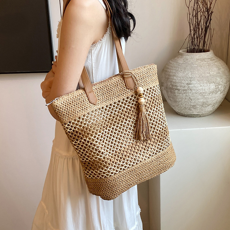 Luxury Beach Bags Ysl - ฤดูร้อนฟางกระเป๋าผู้หญิงคุณภาพสูงหวายกระเป๋าสะพายกระเป๋าเดินทางทําด้วยมือชายหาดกระเป๋าถือหญิงขนาดใหญ่ความจุ Totes