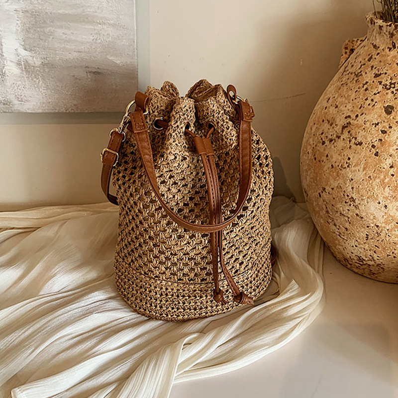 Luxury Beach Bags Ysl - กระเป๋าสาน2024ผู้หญิงกระเป๋าแฟชั่นทรงจีบใหม่ชายหาดชายหาดฟางช่องร้อยฤดูร้อนกระเป๋าพาดลำตัวสะพายไหล่เส้นเดียว