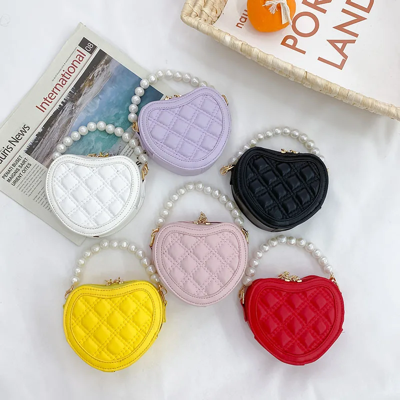 Accordion Wallet Zip - เด็กน่ารักรูปหัวใจ Crossbody Pearl Handle หญิง Mini
