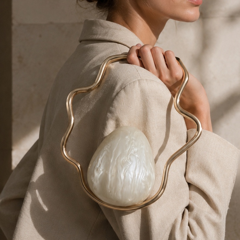 Luxury Bags On Sale - กระเป๋าคลัทช์อะคริลิคทรงไข่ขนาดเล็กสำหรับผู้หญิง ประดับมุกน่ารัก พร้อมกรอบสีทอง สำหรับงานแต่งงาน งานเลี้ยง กระเป๋าถือหรูหรา