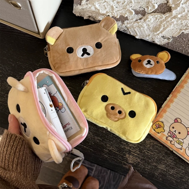 Accordion Wallet Zip - กระเป๋าใส่เหรียญลายริลัคคุมะสุดน่ารัก กระเป๋าเก็บของอเนกประสงค์ ลายโคริลัคคุมะ ใส่บัตรได้ ของขวัญวันเกิดสำหรับคู่รัก กระเป๋าเก็บของขนาดเล็ก