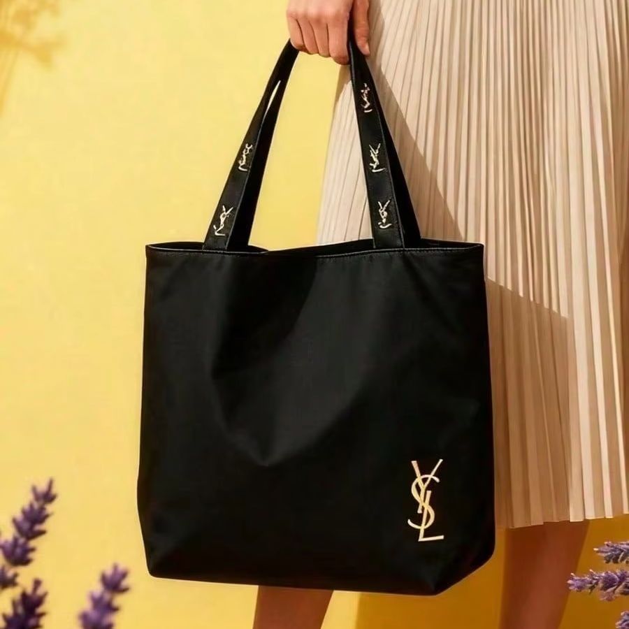 Luxury Beach Bags Ysl - กระเป๋าของอีฟ แซงต์ โลรองต์ วายเอสแอลกระเป๋าสะพายผ้าแคนวาสสีดำสุดหรูสไตล์มินิมอล กระเป๋าโท้ทอเนกประสงค์ความจุขนาดใหญ่สำหรับการช้อปปิ้งในโรงเรียนหรือที่ทำงาน