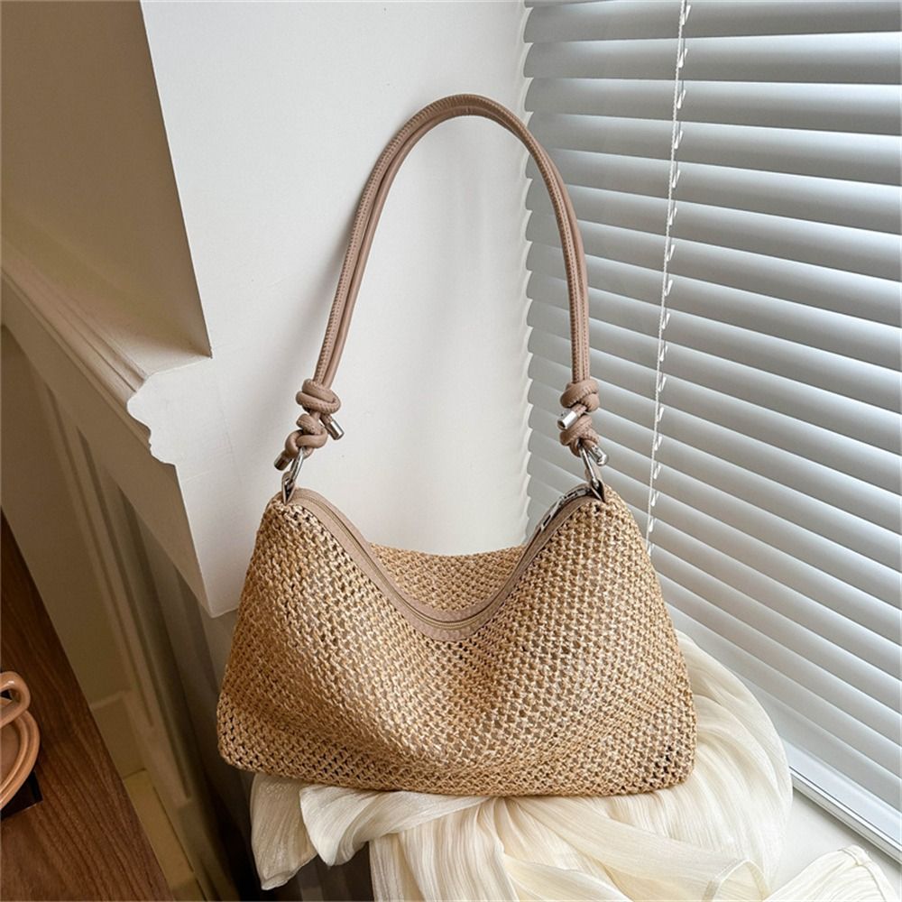 Luxury Beach Bags Ysl - กระเป๋าถือถักแฮนด์เมดกระเป๋าถือถักฟางหวายกระเป๋าหิ้วทรงสี่เหลี่ยมความจุขนาดใหญ่สุภาพสตรี