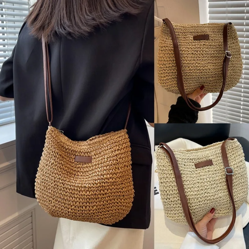 Luxury Beach Bags Ysl - กระเป๋าสะพายข้างสานสำหรับผู้หญิง แฟชั่นฤดูร้อน เหมาะสำหรับไปเที่ยวทะเล ช้อปปิ้ง หรือใช้ในชีวิตประจำวัน